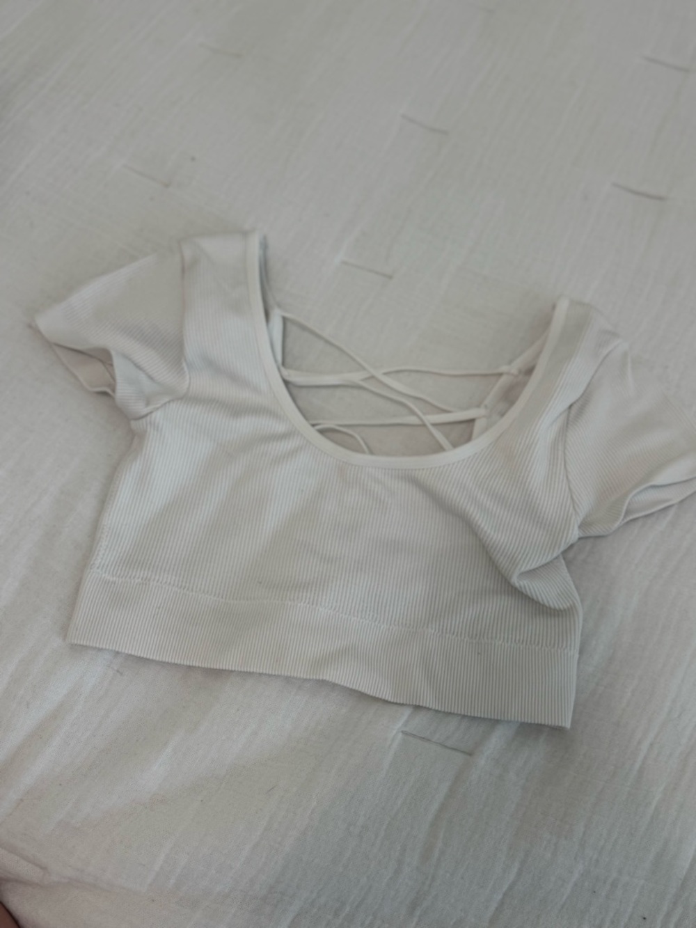 Aerie Ribbed Short Sleeve Crop Top with Strappy Back - White
